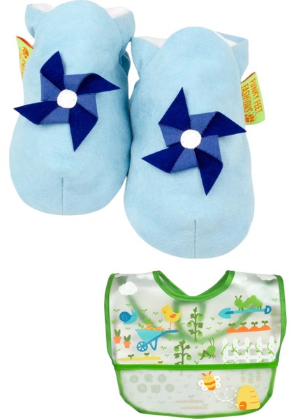 İkili Set, 6-18 Ay İplay Mama Önlüğü Ve 0-6ay Pinwheel Aqua Funky Süet Patik