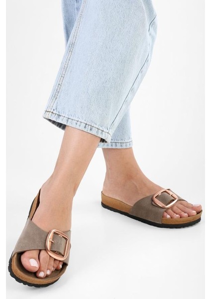 Vizon Nubuk Kadın Tek Toka Terlik - MTM-0049