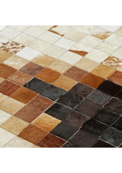 Krem ve Kahverengi Ombre Patchwork Dana Derisi Halı
