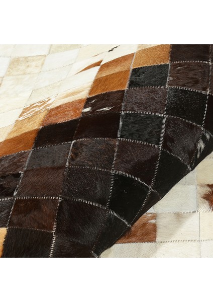 Krem ve Kahverengi Ombre Patchwork Dana Derisi Halı