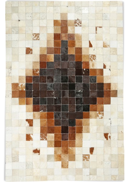 Krem ve Kahverengi Ombre Patchwork Dana Derisi Halı
