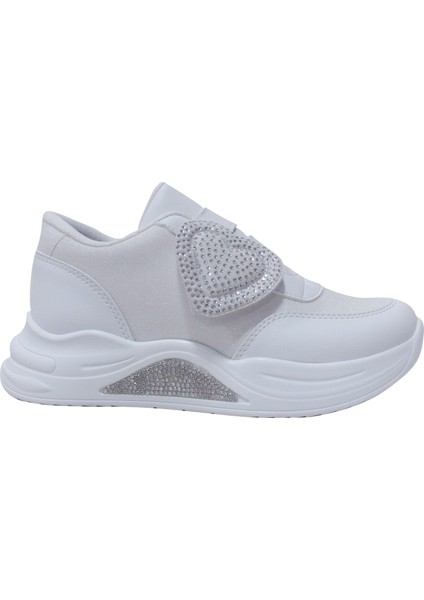 Beyaz Gümüş Kalpli Cırtlı Sneakers Çocuk Ayakkabı fiyatları