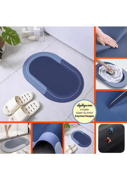 Oval Yazısız Antibakteriyel Diatomit Süper Sihirli Su Emici Kaymaz Tabanlı Banyo Paspası 40*60 cm