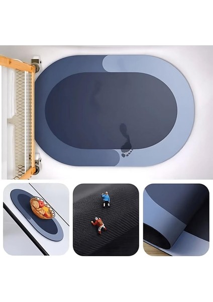 Oval Yazısız Antibakteriyel Diatomit Süper Sihirli Su Emici Kaymaz Tabanlı Banyo Paspası 40*60 cm fiyatları