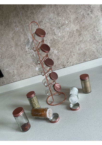 Metal Kapaklı Metal Standlı 5'li Baharatlık Takımı