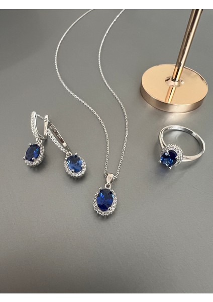 Yüzük Küpe Kolye Seti Tanzanit Taşlı Gümüş Takım fiyatları