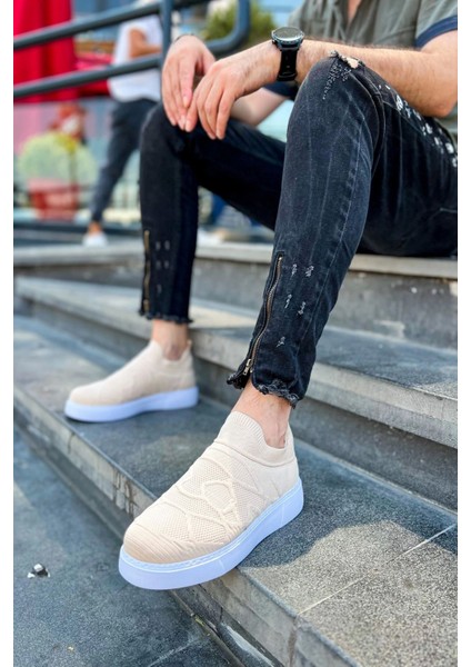 SHO411 Bağcıksız Yüksek Taban Tbt Craig Erkek Ayakkabı Bej