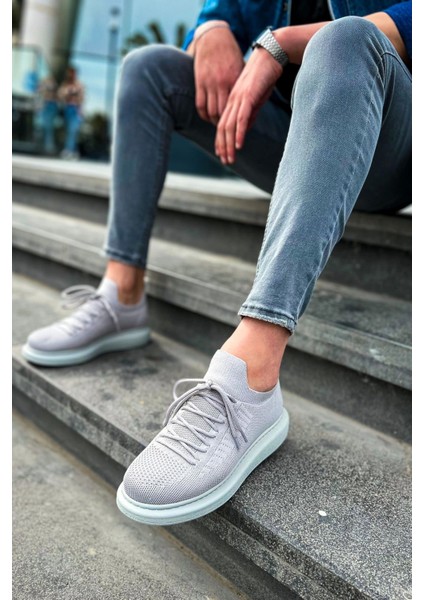 SHO307 Bağcıklı Yüksek Taban Rt Tricot Erkek Ayakkabı Grı