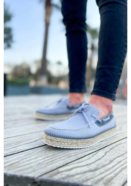 SHO311 Bağcıklı Jüt Taban Espadril Erkek Ayakkabı Antrasıt