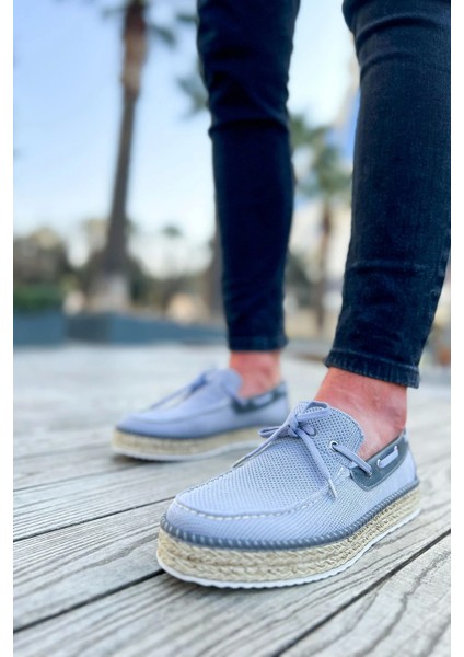 SHO311 Bağcıklı Jüt Taban Espadril Erkek Ayakkabı Antrasıt