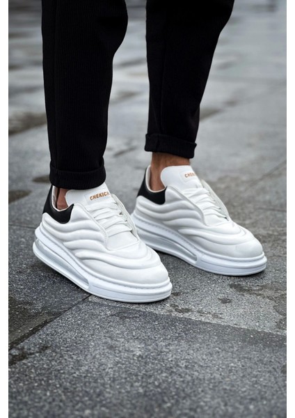 SHO299 Lastikli Yüksek Taban Gbt Sollıevo Erkek Ayakkabı Beyaz/sıyah