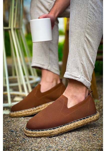 SHO305 Jüt Taban Triko Erkek Espadril Ayakkabı Kahve