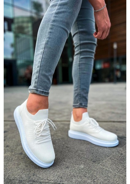 SHO307 Bağcıklı Yüksek Taban Rt Tricot Erkek Ayakkabı Beyaz fırsatları