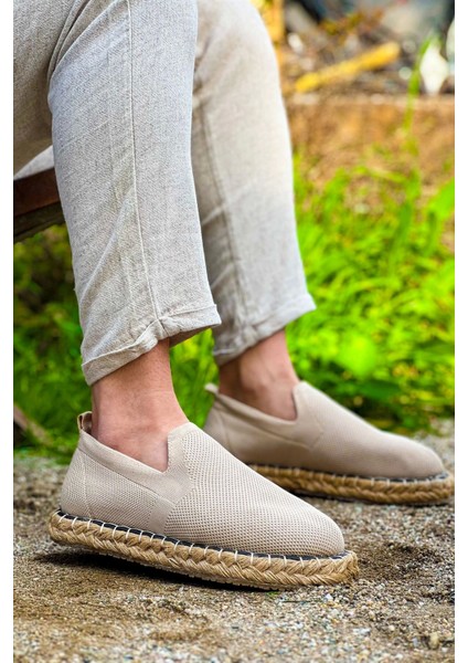 SHO305 Jüt Taban Triko Erkek Espadril Ayakkabı Bej