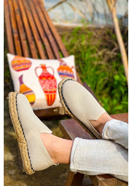 SHO305 Jüt Taban Triko Erkek Espadril Ayakkabı Bej