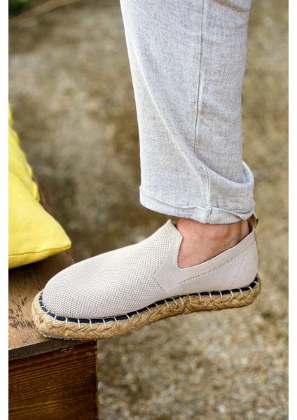 SHO305 Jüt Taban Triko Erkek Espadril Ayakkabı Bej