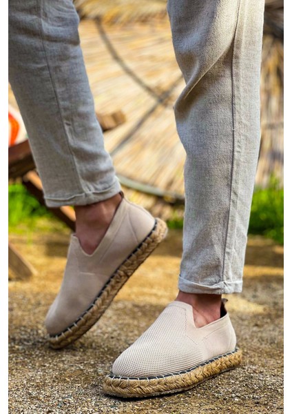 SHO305 Jüt Taban Triko Erkek Espadril Ayakkabı Bej