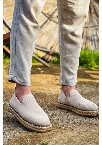 SHO305 Jüt Taban Triko Erkek Espadril Ayakkabı Bej