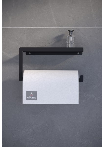 Siyah Modern Korumalı Raflı Paslanmaz Çelik Metal Rulo Kağıt Havluluk Peçetelik Banyo Mutfak Düzenleyici
