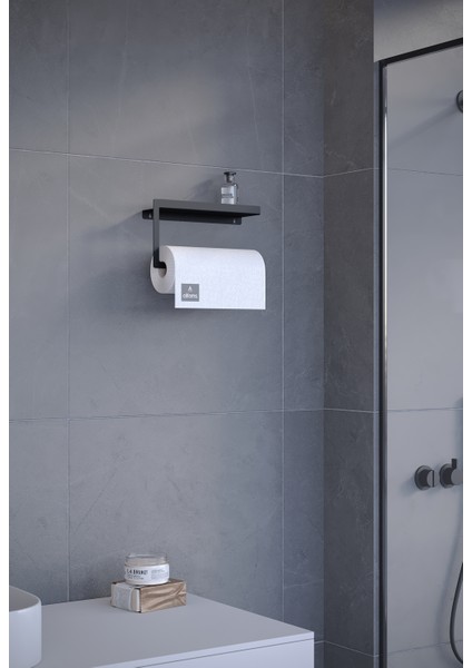 Siyah Modern Korumalı Raflı Paslanmaz Çelik Metal Rulo Kağıt Havluluk Peçetelik Banyo Mutfak Düzenleyici fırsatları