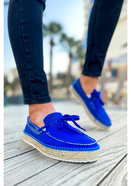 SHO311 Bağcıklı Jüt Taban Espadril Erkek Ayakkabı Mavı