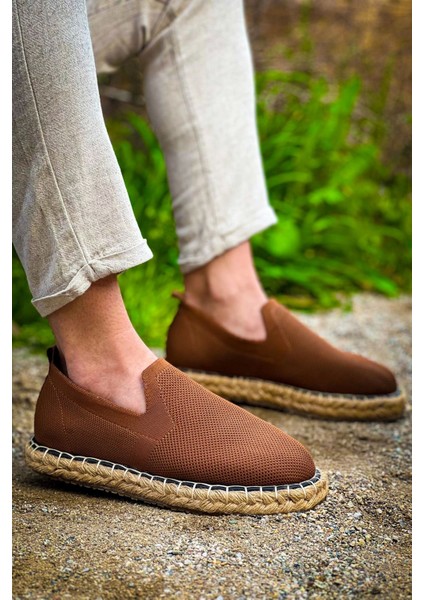 SHO305 Jüt Taban Triko Erkek Espadril Ayakkabı Kahve