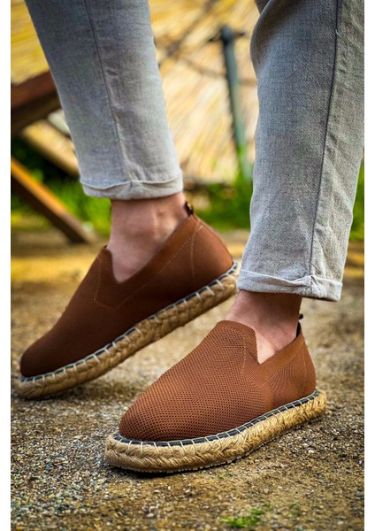 SHO305 Jüt Taban Triko Erkek Espadril Ayakkabı Kahve