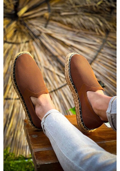 SHO305 Jüt Taban Triko Erkek Espadril Ayakkabı Kahve