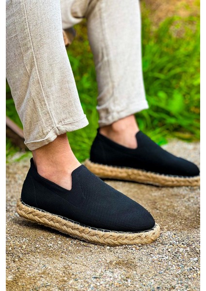 SHO305 Jüt Taban Triko Erkek Espadril Ayakkabı Sıyah