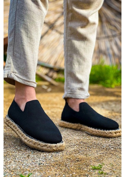SHO305 Jüt Taban Triko Erkek Espadril Ayakkabı Sıyah