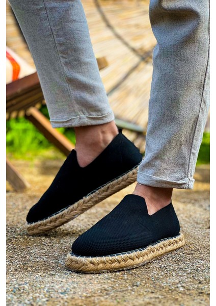 SHO305 Jüt Taban Triko Erkek Espadril Ayakkabı Sıyah