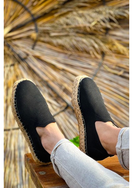 SHO305 Jüt Taban Triko Erkek Espadril Ayakkabı Sıyah