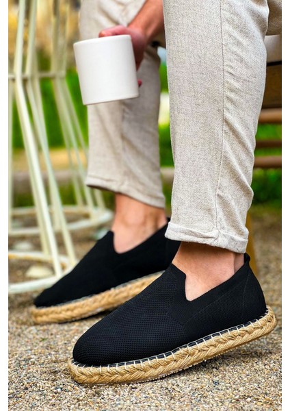 SHO305 Jüt Taban Triko Erkek Espadril Ayakkabı Sıyah