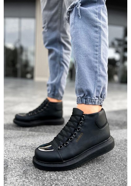 SHO267 Bağcıklı Yüksek Taban Cst Roma Mirror Erkek Spor Bot Sıyah fiyatları