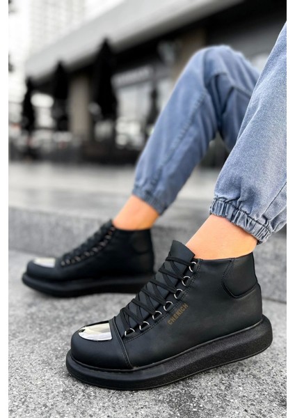 SHO267 Bağcıklı Yüksek Taban Cst Roma Mirror Erkek Spor Bot Sıyah modelleri