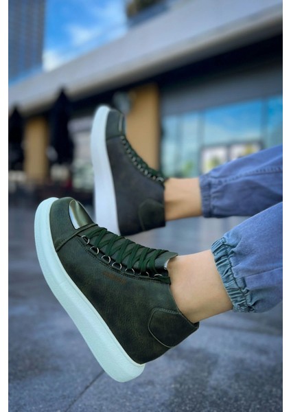 Shoecide SHO267 Bağcıklı Yüksek Taban Cbt Roma Mirror Erkek Spor Bot Hakı