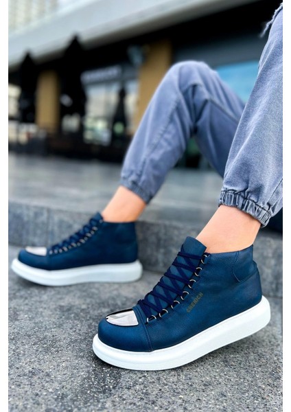 SHO267 Bağcıklı Yüksek Taban Cbt Roma Mirror Erkek Spor Bot Lacıvert