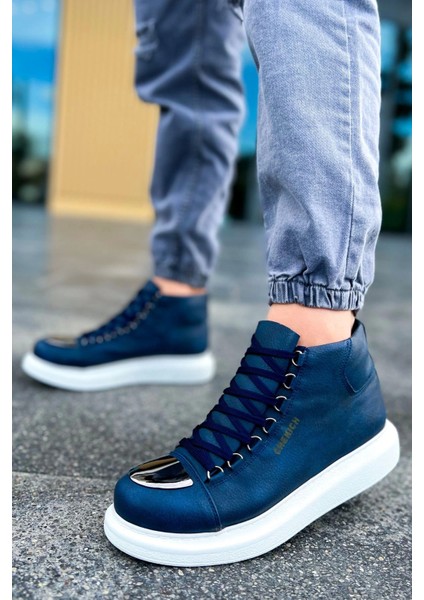 SHO267 Bağcıklı Yüksek Taban Cbt Roma Mirror Erkek Spor Bot Lacıvert modelleri