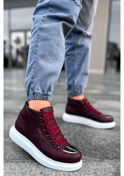 SHO267 Bağcıklı Yüksek Taban Cbt Roma Mirror Erkek Spor Bot Bordo