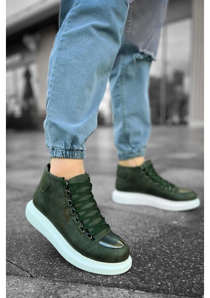 Shoecide SHO267 Bağcıklı Yüksek Taban Cbt Roma Mirror Erkek Spor Bot Hakı
