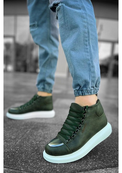 Shoecide SHO267 Bağcıklı Yüksek Taban Cbt Roma Mirror Erkek Spor Bot Hakı