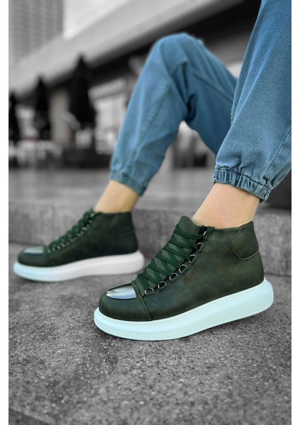 Shoecide SHO267 Bağcıklı Yüksek Taban Cbt Roma Mirror Erkek Spor Bot Hakı