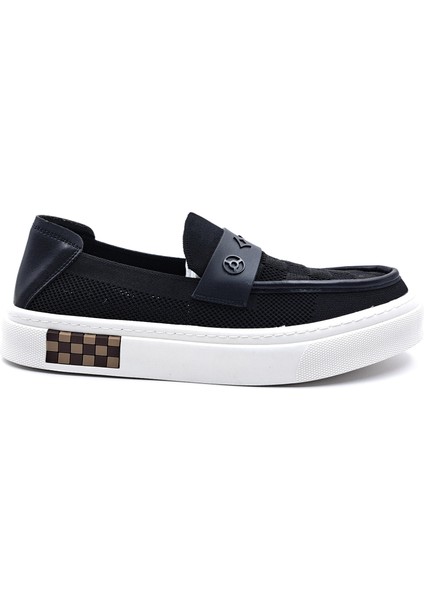 G25Y501 Erkek Triko Tekstil Siyah Bağcıksız Loafer Ayakkabı
