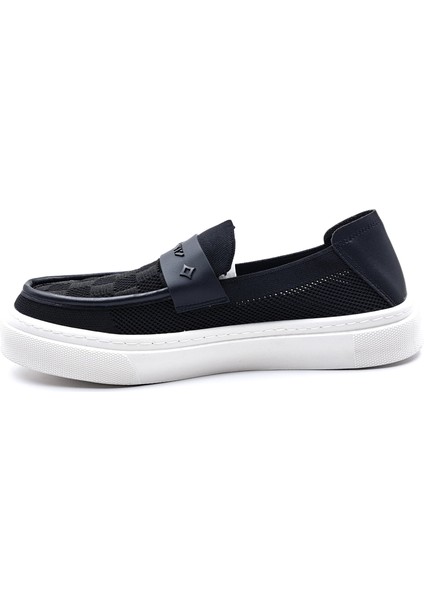 G25Y501 Erkek Triko Tekstil Siyah Bağcıksız Loafer Ayakkabı