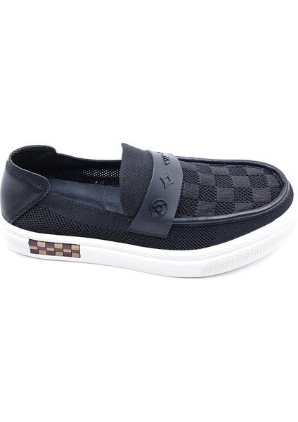 G25Y501 Erkek Triko Tekstil Siyah Bağcıksız Loafer Ayakkabı