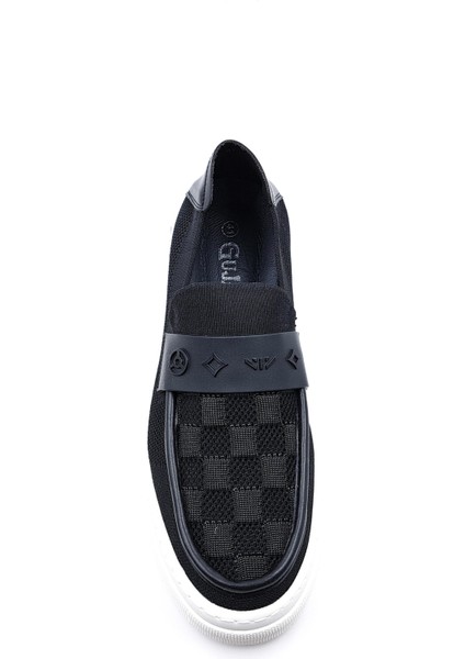 G25Y501 Erkek Triko Tekstil Siyah Bağcıksız Loafer Ayakkabı