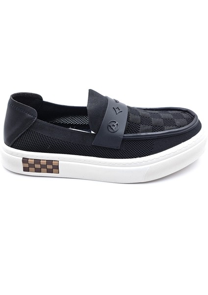 G25Y501 Erkek Triko Tekstil Siyah Bağcıksız Loafer Ayakkabı