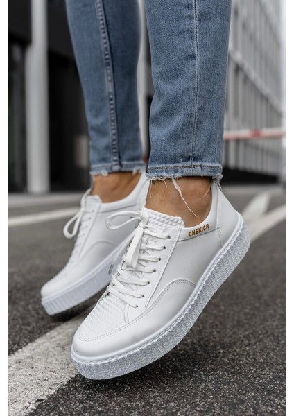 SHO017 Bağcıklı Yüksek Taban Fbt Pyramid Erkek Ayakkabı Beyaz