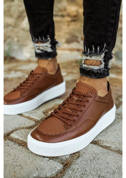 SHO017 Bağcıklı Yüksek Taban Fbt Pyramid Erkek Ayakkabı Taba