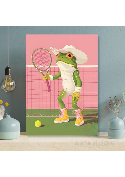 Tenis Oynayan Kurbağa Kanvas Tablo Modern Ev Dekoru Salon Tablosu